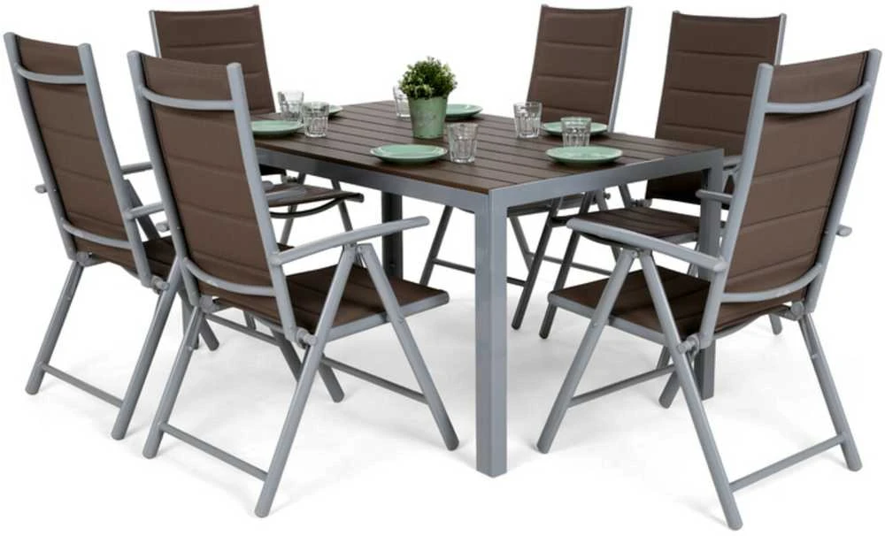 Lauko baldų komplektas Ibiza 150 cm, 6+1, Sidabrinis / Taupe