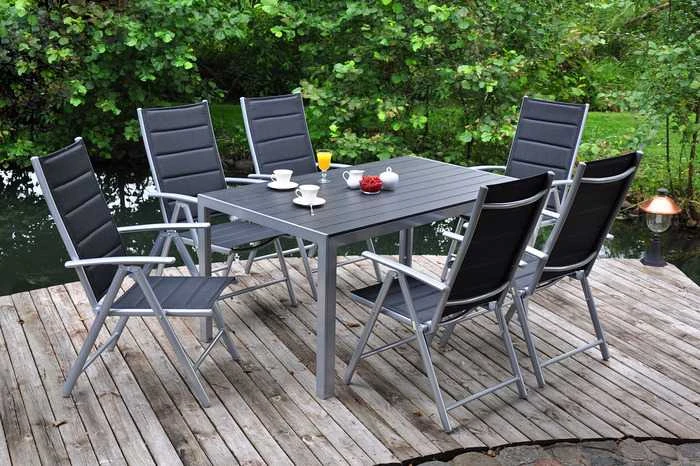 Lauko baldų komplektas Ibiza 150 cm, 6+1, Juodas / Juodas