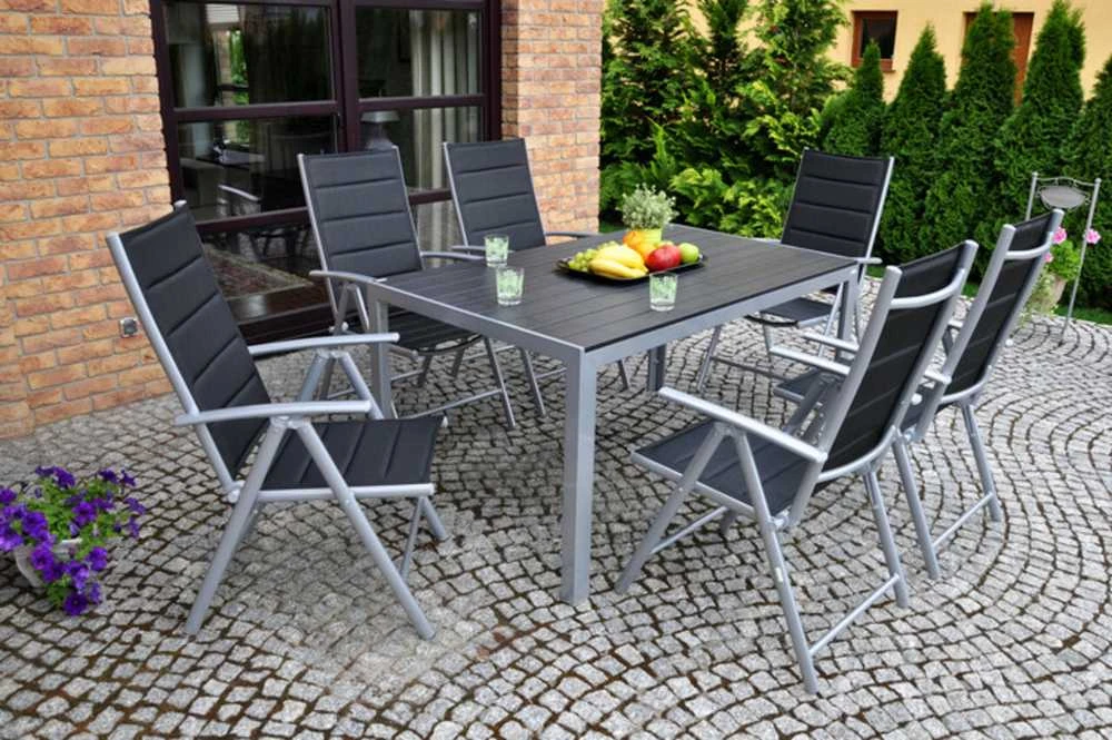 Lauko baldų komplektas Ibiza 150 cm, 6+1, Sidabrinis / Juodas