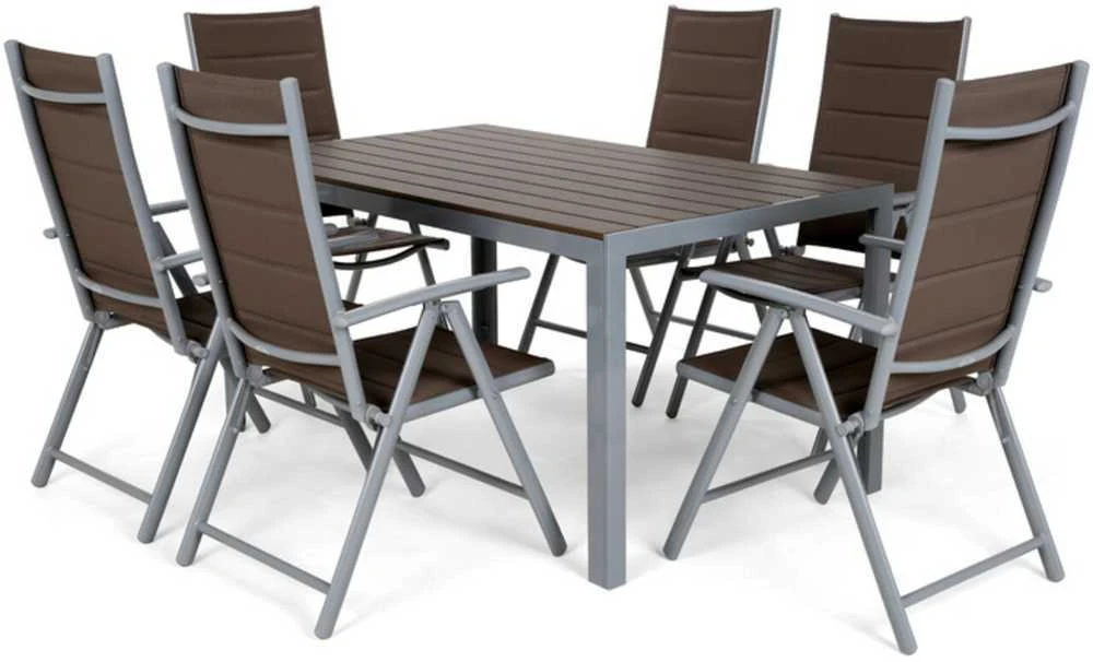 Lauko baldų komplektas Ibiza 150 cm, 6+1, Sidabrinis / Taupe