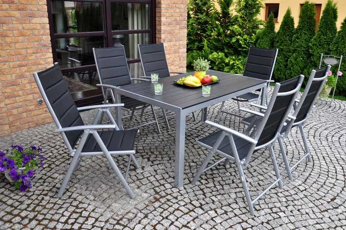 Lauko baldų komplektas Ibiza 150 cm, 6+1, Juodas / Juodas