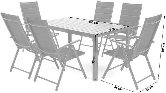 Lauko baldų komplektas Ibiza 150 cm, 6+1, Sidabrinis / Taupe