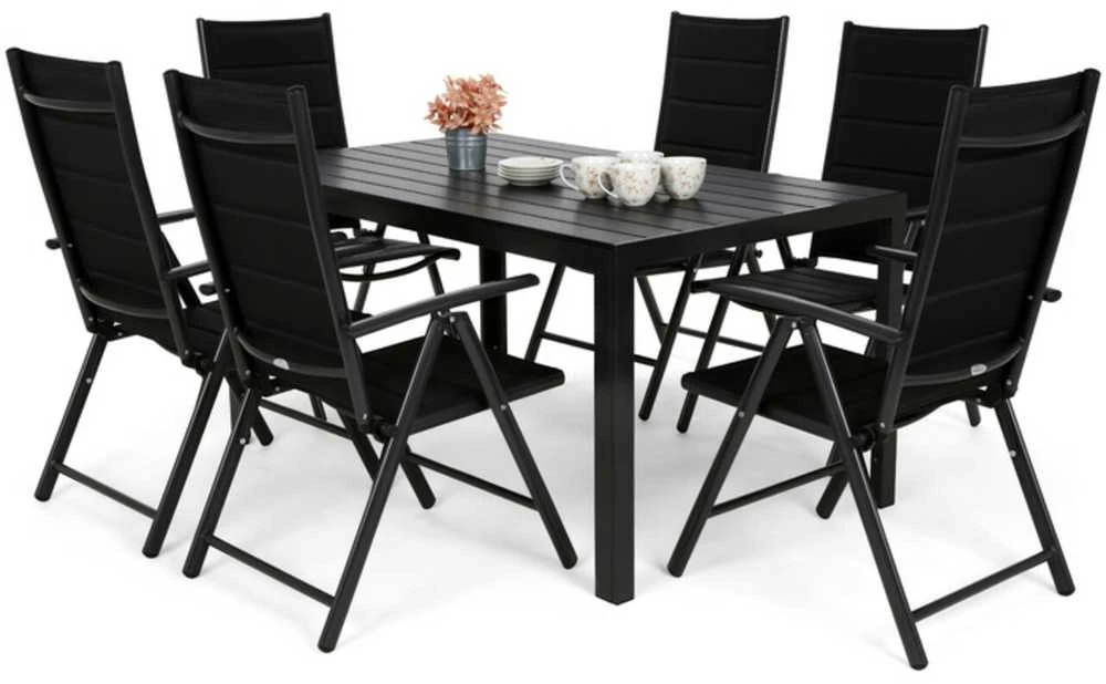 Lauko baldų komplektas Ibiza 150 cm, 6+1, Juodas / Juodas