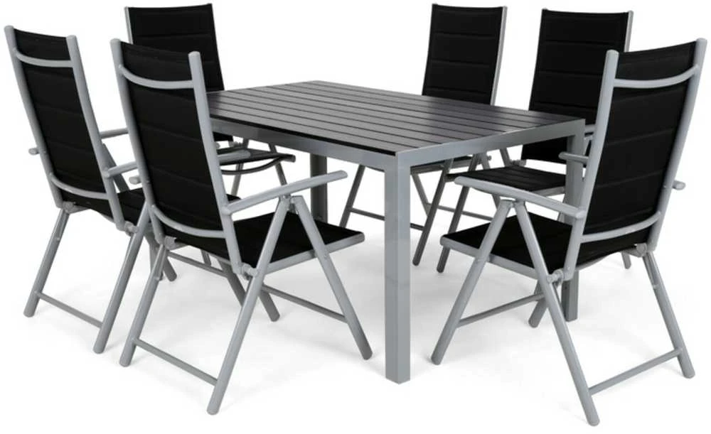 Lauko baldų komplektas Ibiza 150 cm, 6+1, Sidabrinis / Juodas