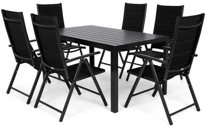 Lauko baldų komplektas Ibiza 150 cm, 6+1, Juodas / Juodas