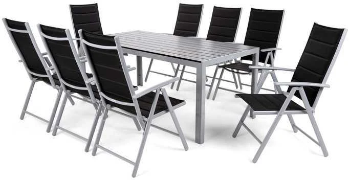 Lauko baldų komplektas Ibiza 185 cm, 8+1, Sidabrinis / Juodas