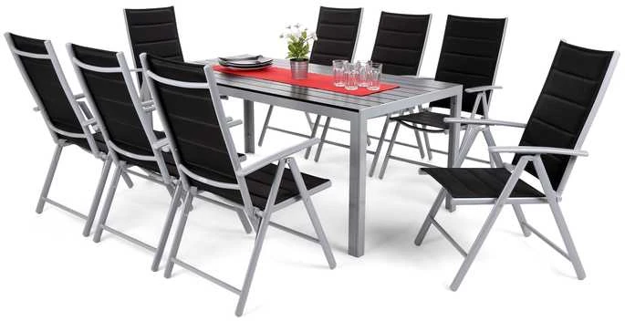 Lauko baldų komplektas Ibiza 185 cm, 8+1, Sidabrinis / Juodas