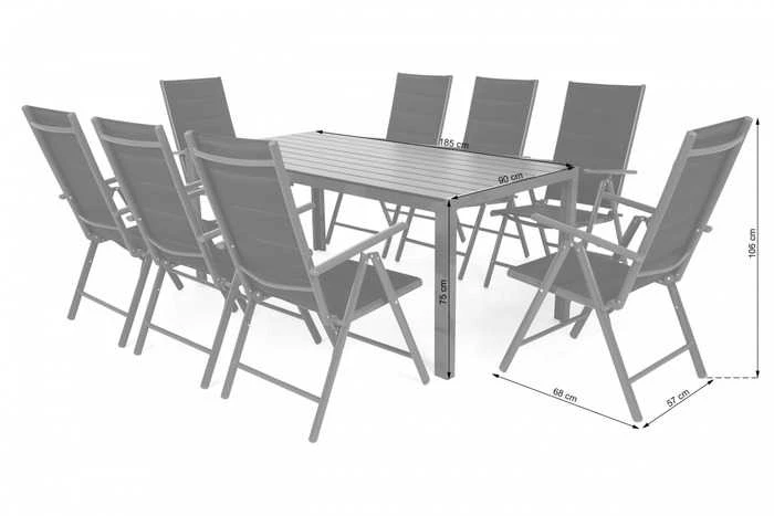 Lauko baldų komplektas Ibiza 185 cm, 8+1, Pilkas / Window Pilkas