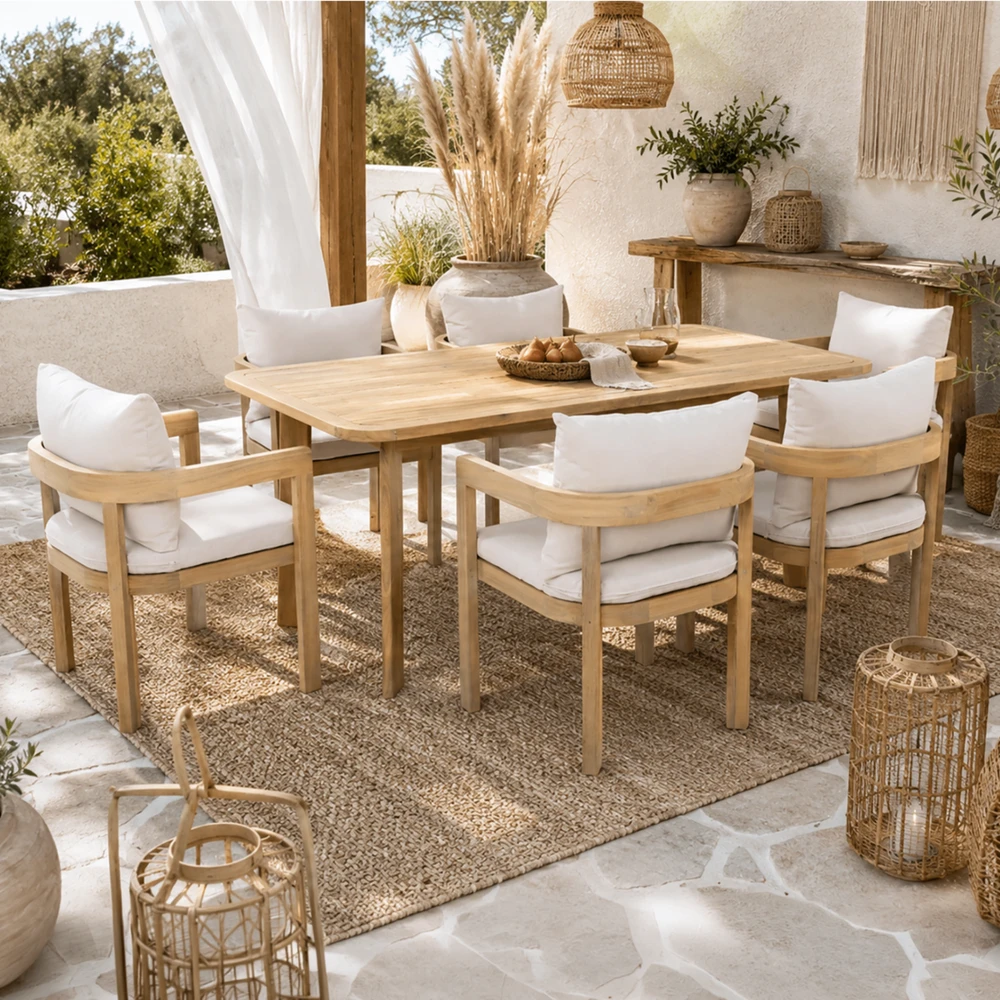 Lauko baldų komplektas Lovina Premium, Acacia / rusvai gelsvas, 6 asm.