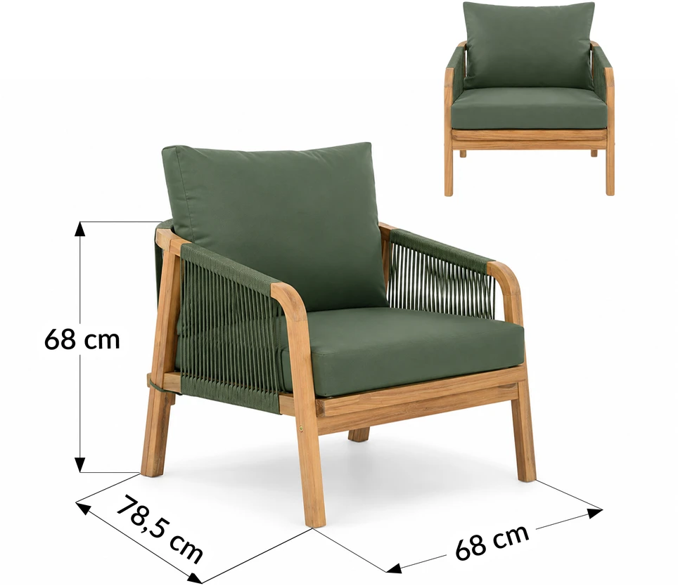 Lauko baldų komplektas Makara Premium, Acacia / Dark Žalias, 4 asm.
