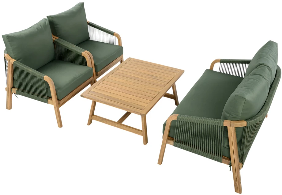 Lauko baldų komplektas Makara Premium, Acacia / Dark Žalias, 4 asm.