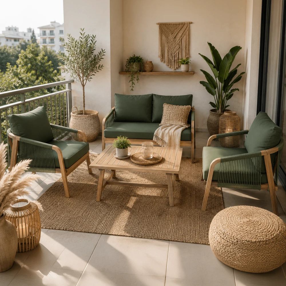 Lauko baldų komplektas Makara Premium, Acacia / Dark Žalias, 4 asm.