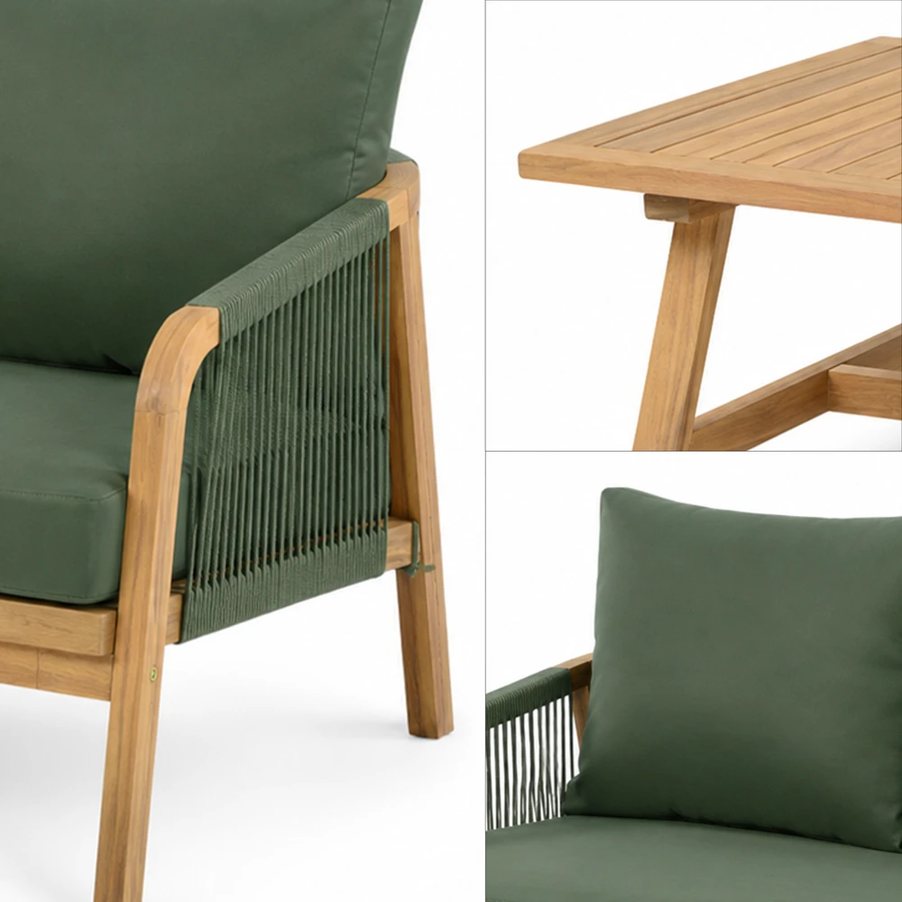 Lauko baldų komplektas Makara Premium, Acacia / Dark Žalias, 4 asm.