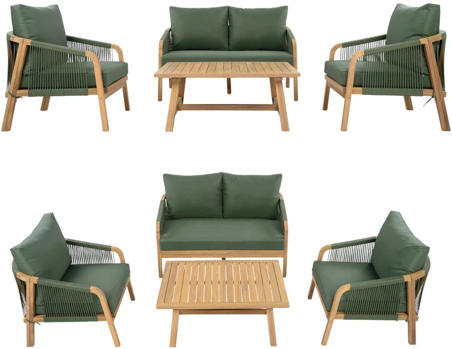 Lauko baldų komplektas Makara Premium, Acacia / Dark Žalias, 4 asm.