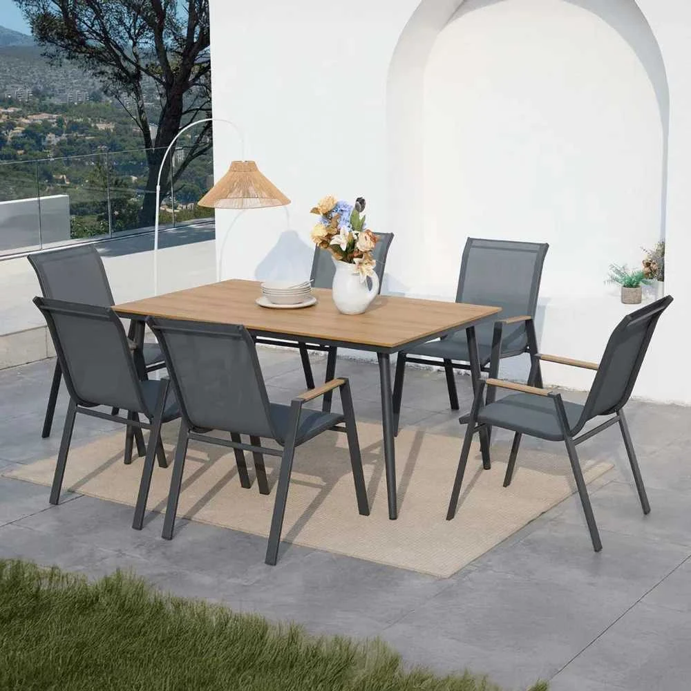 Lauko baldų komplektas NOVA DINING 6+1, Dark Pilkas
