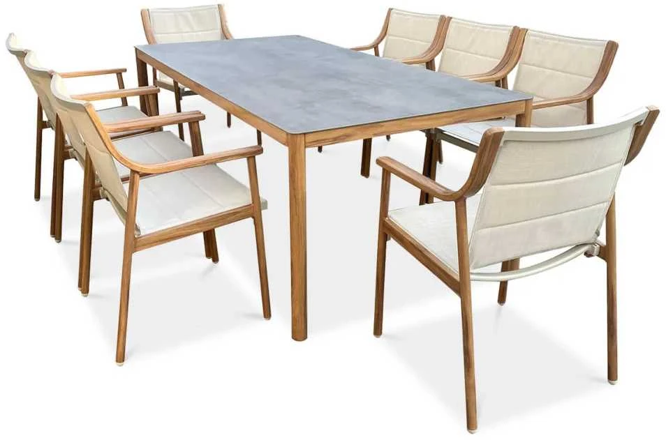 Lauko baldų komplektas PATTAYA DINING Wood Look 8+1