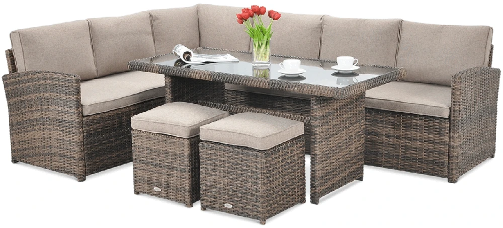 Lauko baldų komplektas SALO + su pufais, Brown