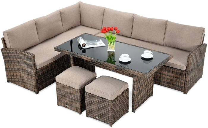 Lauko baldų komplektas SALO + su pufais, Brown