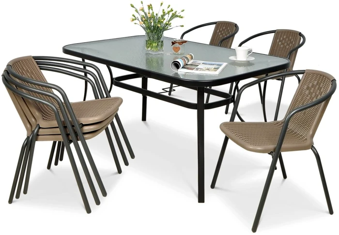 Lauko baldų komplektas SIMPLE 150 cm, 6+1, Cappuccino
