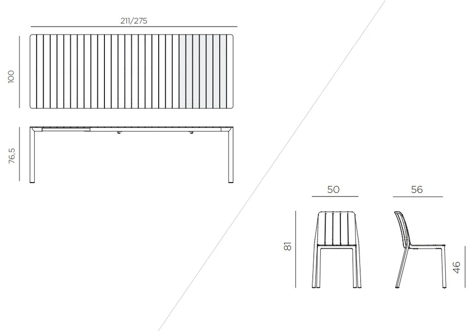 Lauko baldų komplektas TIBERINA BISTROT/TEVERE 8+1, stalas 211-275 cm, Corda