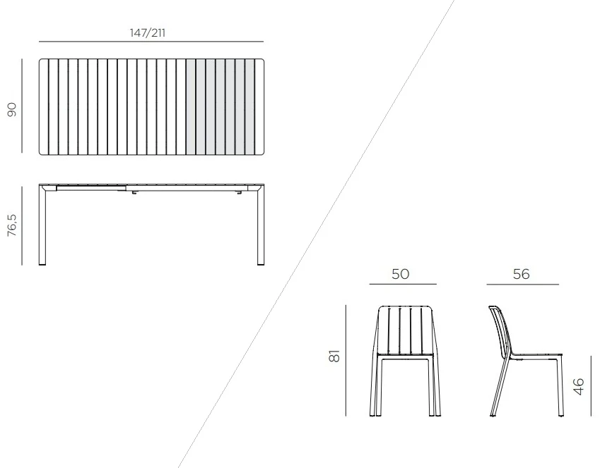 Lauko baldų komplektas TIBERINA BISTROT/TEVERE 8+1, stalas 147-211 cm, Terra