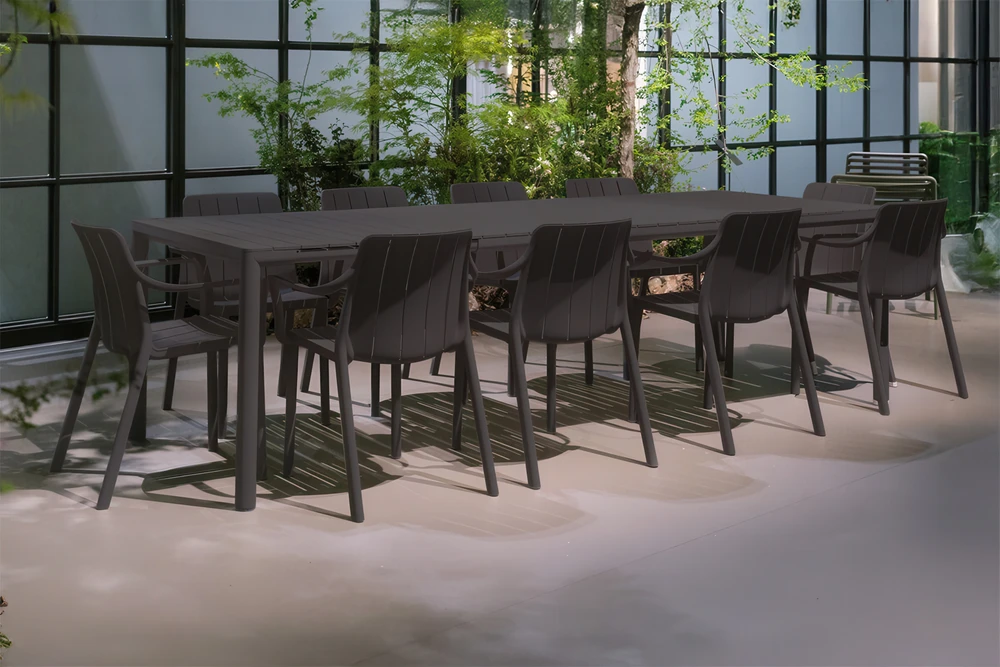 Lauko baldų komplektas TIBERINA/TEVERE 10+1, stalas 211-275 cm, Anthracite