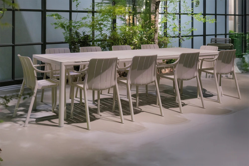 Lauko baldų komplektas TIBERINA/TEVERE 10+1, stalas 211-275 cm, Tortora