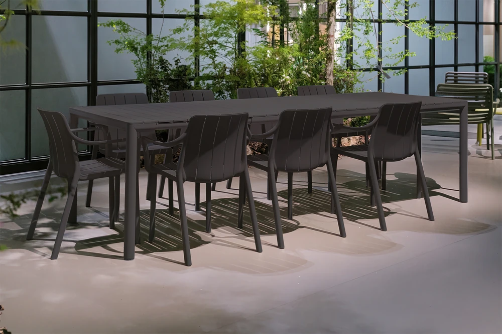 Lauko baldų komplektas TIBERINA/TEVERE 8+1, stalas 211-275 cm, Anthracite