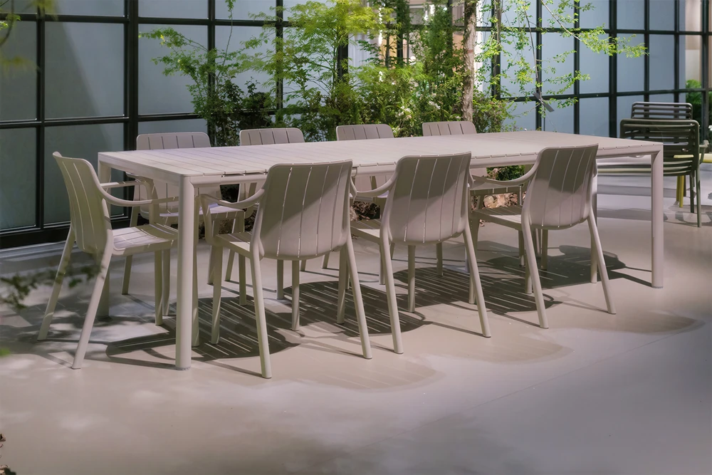 Lauko baldų komplektas TIBERINA/TEVERE 8+1, stalas 211-275 cm, Tortora