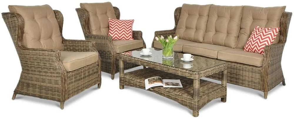 Lauko baldų komplektas TRIVENTO 3 + su pufais, Brown