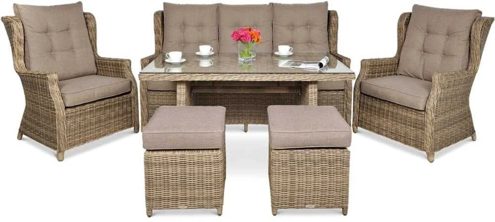 Lauko baldų komplektas TRIVENTO DINING 3 + su pufais, Brown