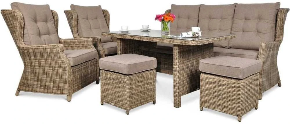Lauko baldų komplektas TRIVENTO DINING 3 + su pufais, Brown