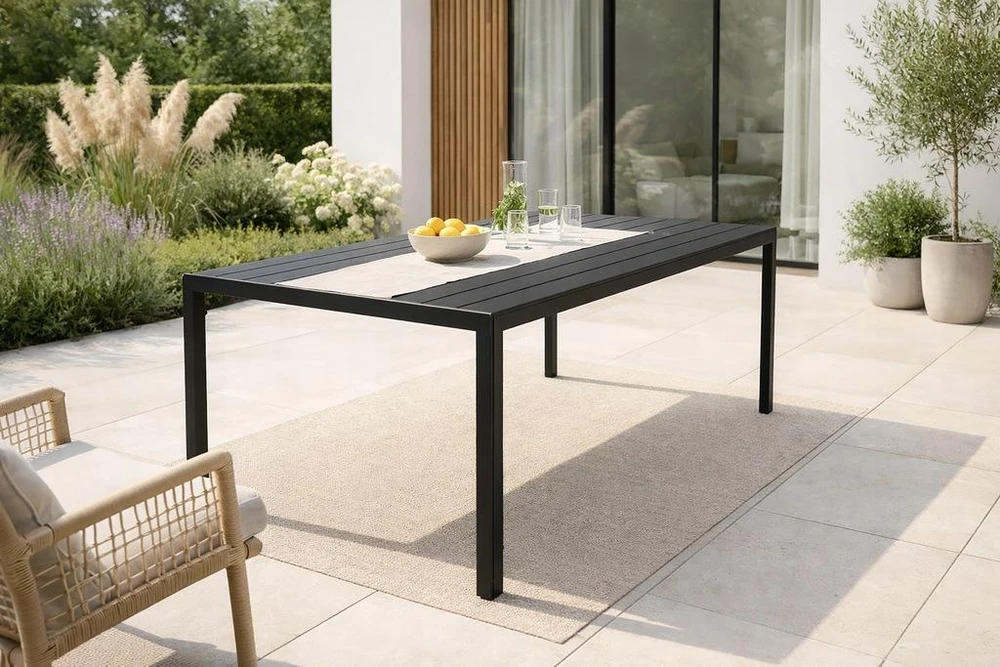 Lauko stalas Alleny-ST, 150x90x74 cm, juodas