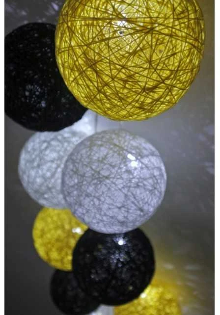 LED girlianda Cotton Balls, 10 LED, pilka/žalia/juoda