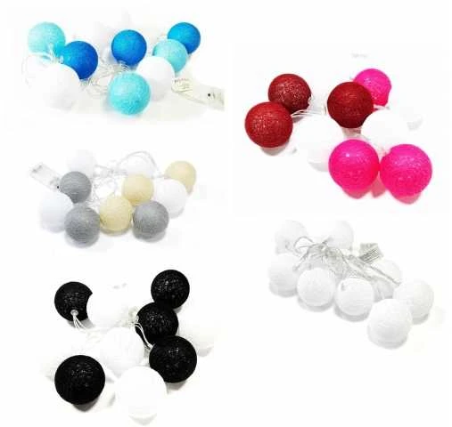 LED girlianda Cotton Balls, 10 LED, pilka/žalia/juoda