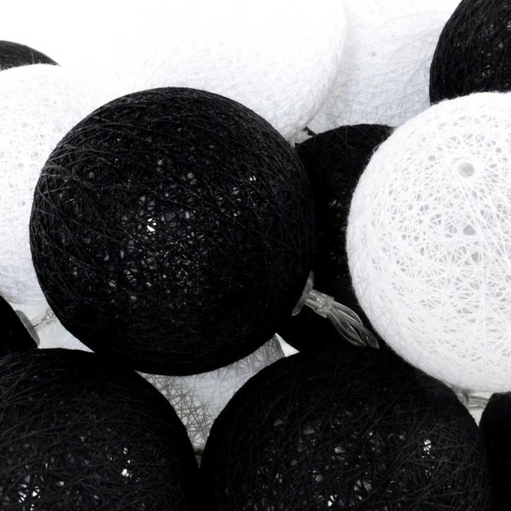 LED girlianda Cotton Balls, 35 LED, Juodas/Baltas