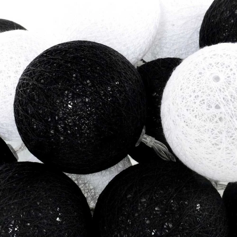 LED girlianda Cotton Balls, 35 LED, Juodas/Baltas