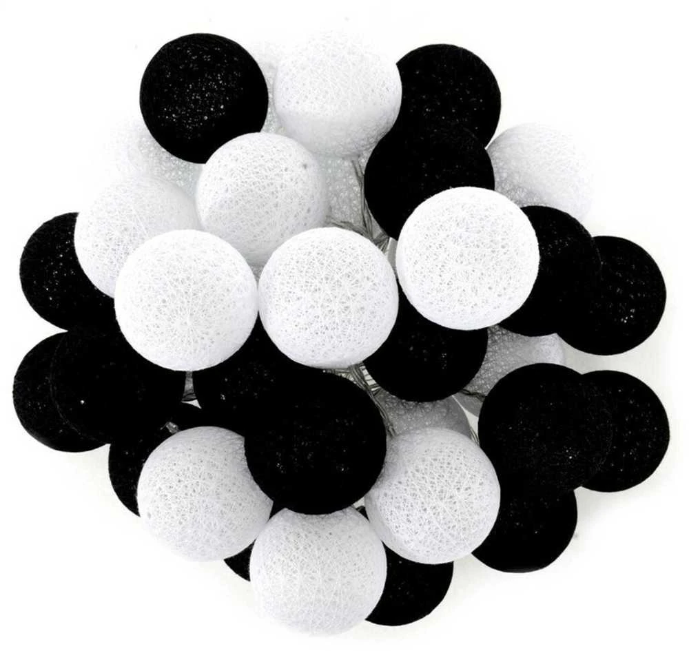 LED girlianda Cotton Balls, 35 LED, Juodas/Baltas