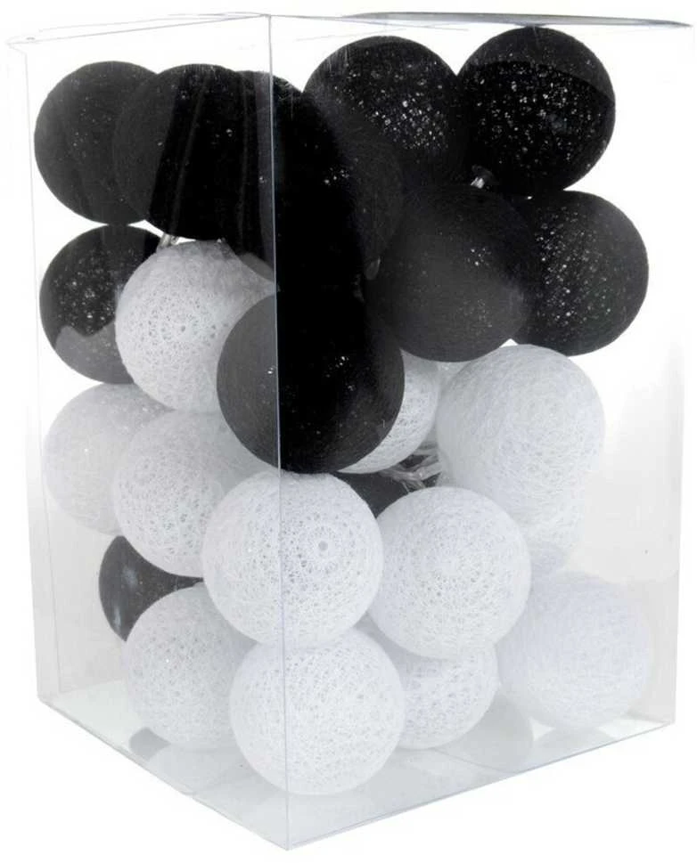 LED girlianda Cotton Balls, 35 LED, Juodas/Baltas