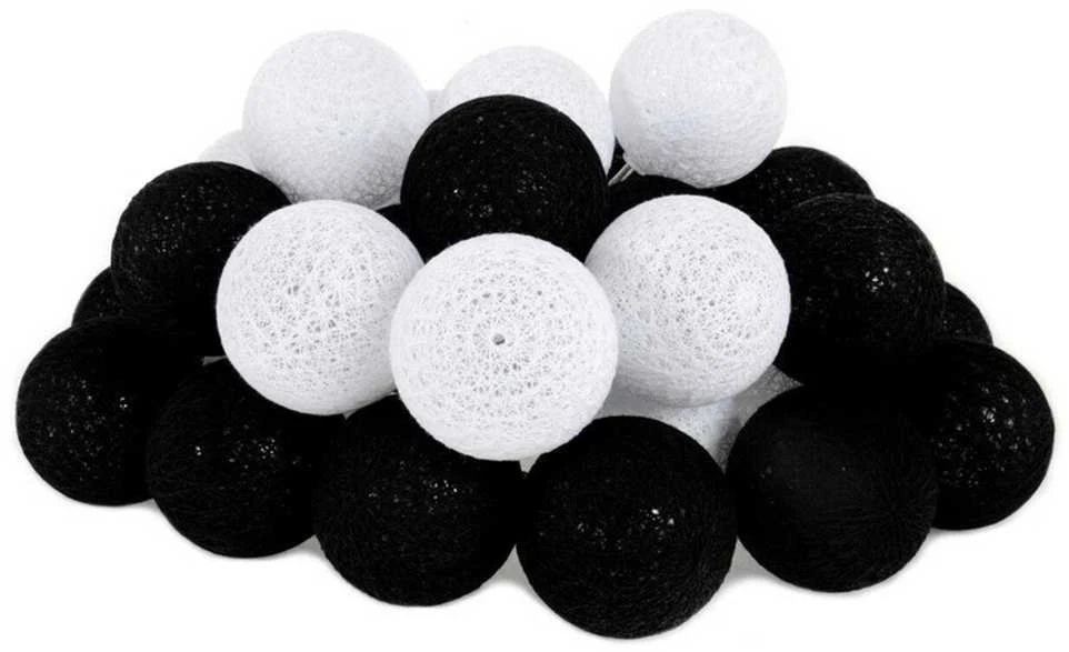 LED girlianda Cotton Balls, 35 LED, Juodas/Baltas