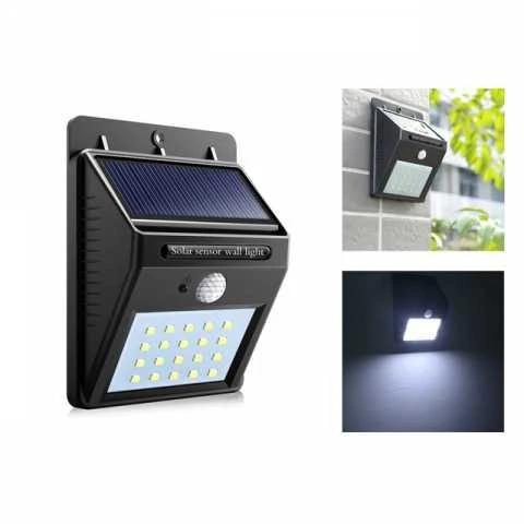 LED šviestuvas su saulės baterija ir judesio davikliu, 20 LED
