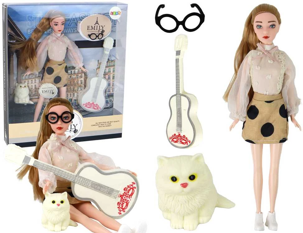 Lėlė Emily su gitara ir kačiuku