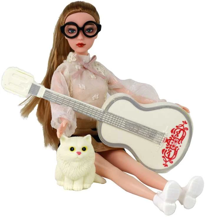 Lėlė Emily su gitara ir kačiuku