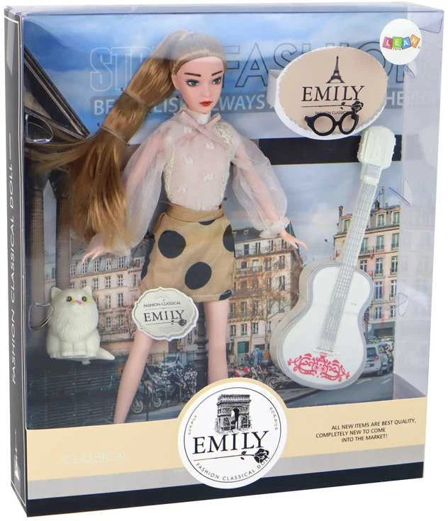 Lėlė Emily su gitara ir kačiuku