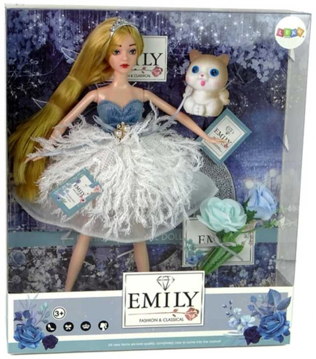 Lėlė Emily su kačiuku ir gėlėmis