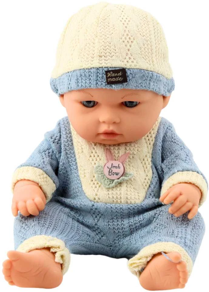 Lėlė kūdikis su melsvais drabužėliais, 29 cm