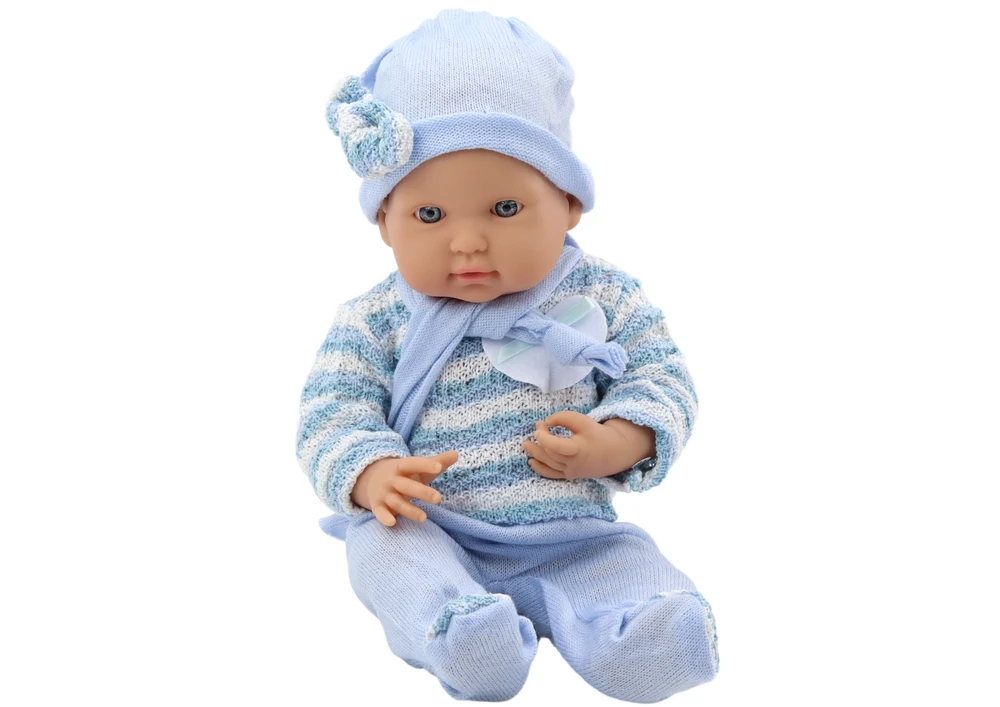 Lėlė kūdikis su mėlynais drabužėliais, 39 cm