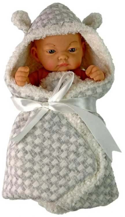 Lėlė kūdikis su pilka antklode, 24 cm