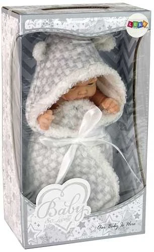 Lėlė kūdikis su pilka antklode, 24 cm