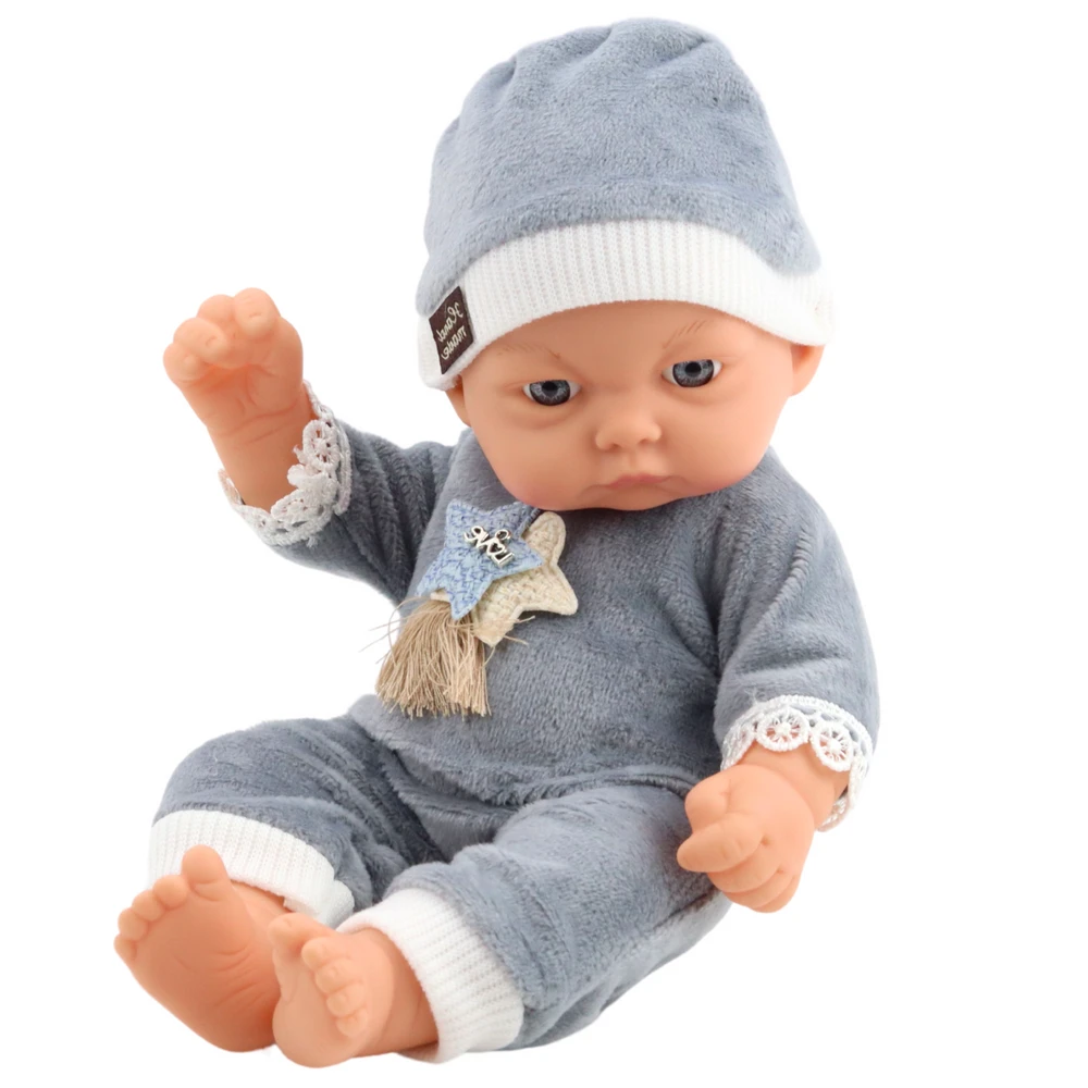 Lėlė kūdikis su pilka pižama, 24 cm